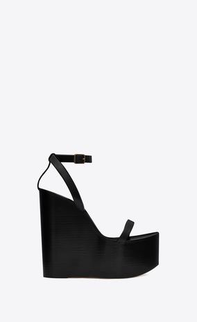 SAINT LAURENT Sandals Woman Frida 85 compensated sandal in black leather a_V4